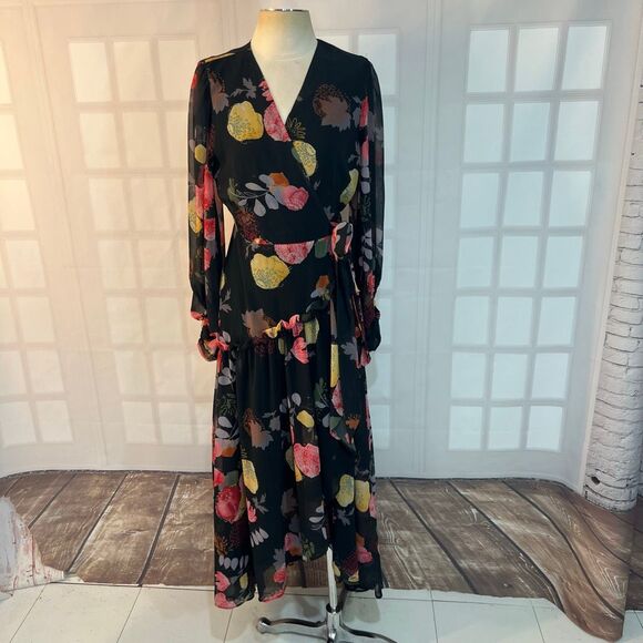 Hutch Anthropologie Multicolor Floral Long Sleeve Maxi Wrap Dress Medium - Picture 1 of 11